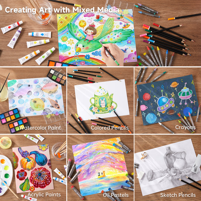 Deluxe Gift Art Kit, 202-Piece Wooden Art Supplies Set with 4 Drawing Pads