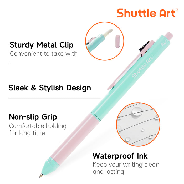 4 in 1 Multicolor Pen, 2 Pack Retractable Ballpoint Pens with 1.0mm Black Blue Red Ink and 0.5mm Mechanical Pencil