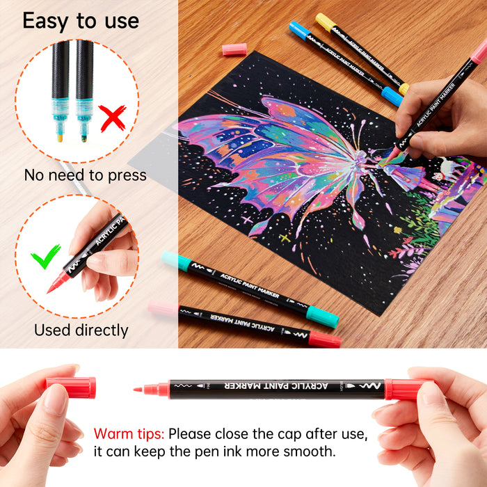 80 Colors Dual Tip Acrylic Paint Markers - Set of  Brush Tip and Fine Tip Acrylic Paint