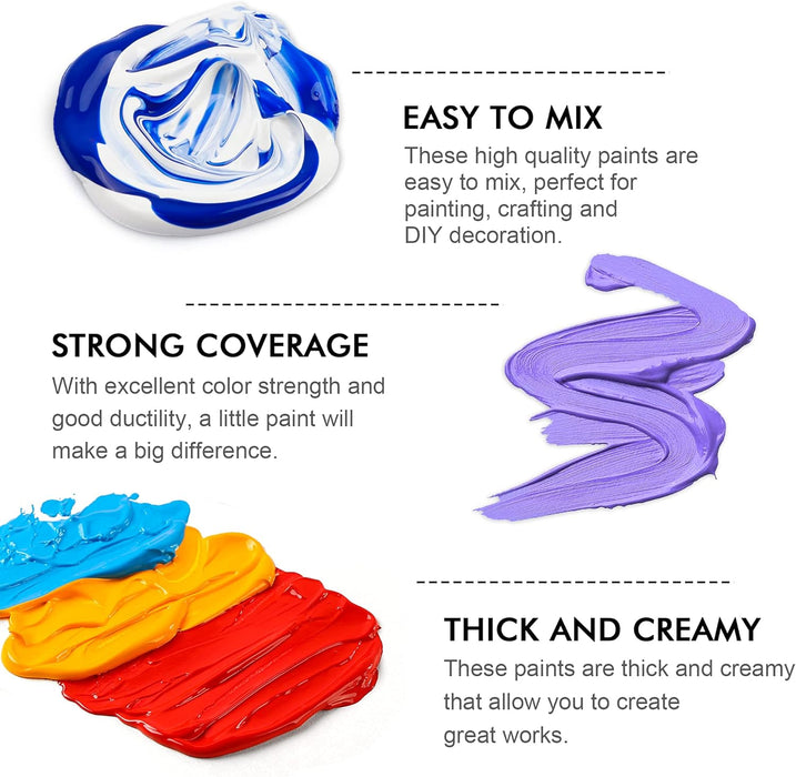 Acrylic Paint Set -  92 Pack, 80 Colors & 12 Brushes
