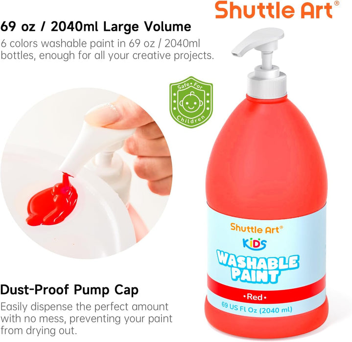 Washable Paint for Kids, 69 oz Bulk Tempera Paint with Pump- Set of 6
