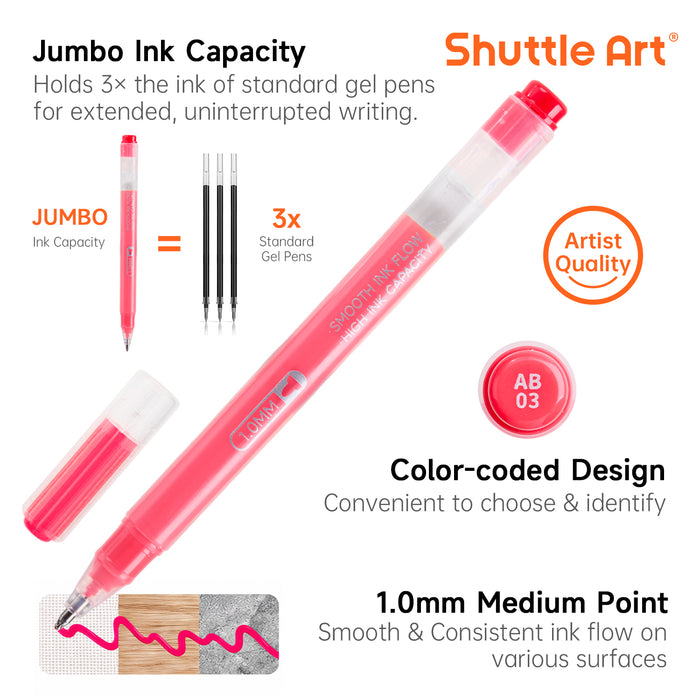 Colored Acrylic Gel Pens,  1.0mm Medium Point - Set of 72 Colors Journaling Pens