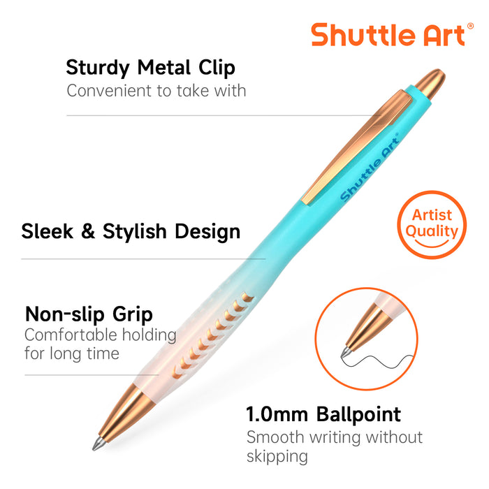 Ballpoint Pens, Retractable Black Ink Ball Point Pens - Set of 12 Pack Colored  Cute Pens, 1.0mm