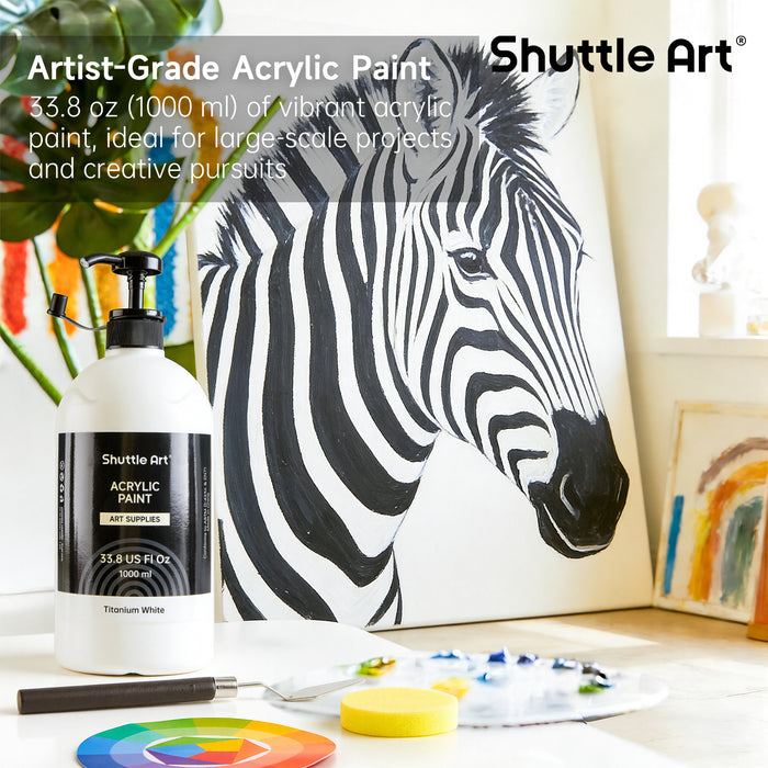 Titanium White Acrylic Paint, Large Capacity Pump Bottle with Cover -Set of 33.8oz/1000ml