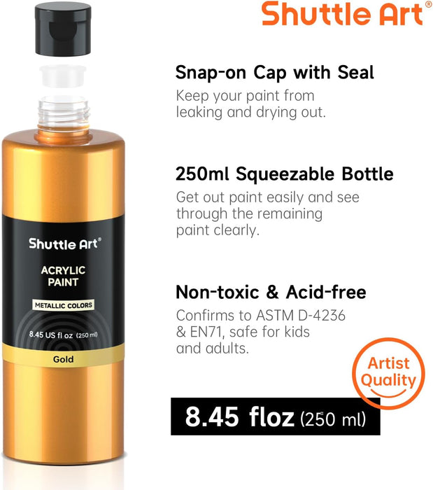 8 Colors Metallic Acrylic Paint- Set of 250ml/8.45oz Bottles Acrylic Paint