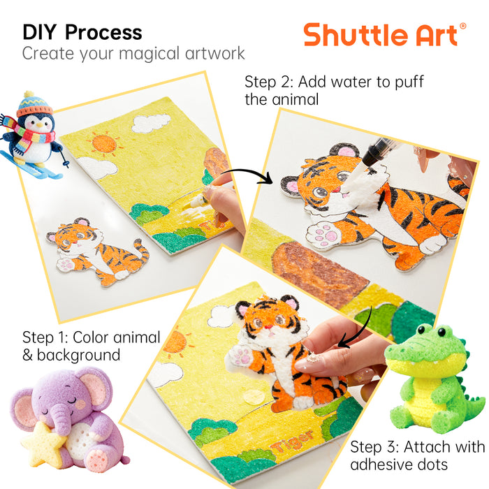 Magic Foam Texture Painting Kit Animal Series - Set of 63 Pcs, 15 Animal Foam Pieces