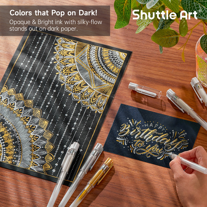 Gold Silver Gel Pens- Set of 6 Pack 0.7mm, 1.0mm Metallic Gel Ink Pens