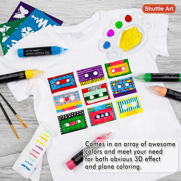 3D Fabric Paint with Stencil and Brushes - Set of 66