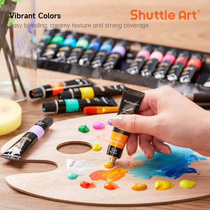 Acrylic Paint, 12ml Tubes with 3 FREE Paint Brushes - Set of 30