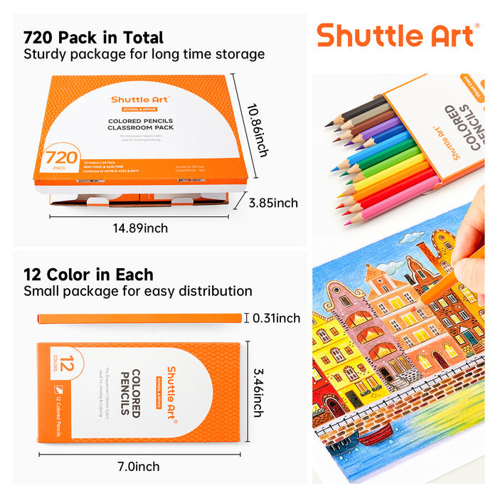 Colored Pencils Bulk, 12 Vibrant Colors, 60 Packs - Set of 720