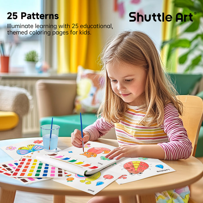 Paint with Water Coloring Book for Kids-25 Animals Themed Pages with 2 Brushes