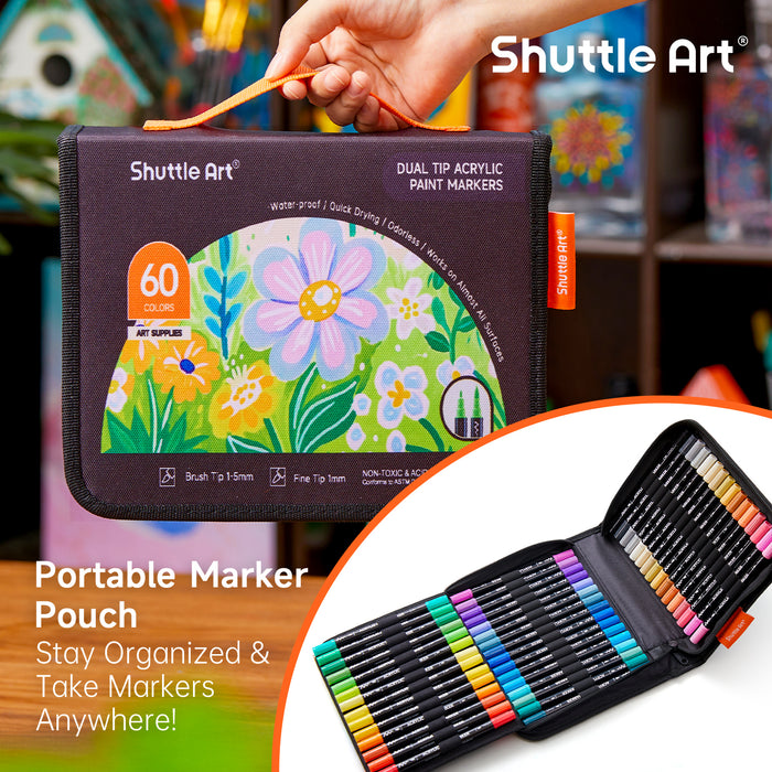 Acrylic Paint Brush Markers, Dual Tip-Set of 60