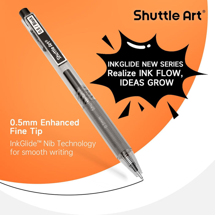 Retractable Black Gel Pens, Ink Glide Series - Set of 90, 0.5mm