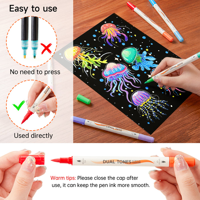 60-Pack Dual-Tone Acrylic Paint Markers Set of 120 Colors Acrylic Paint Pens
