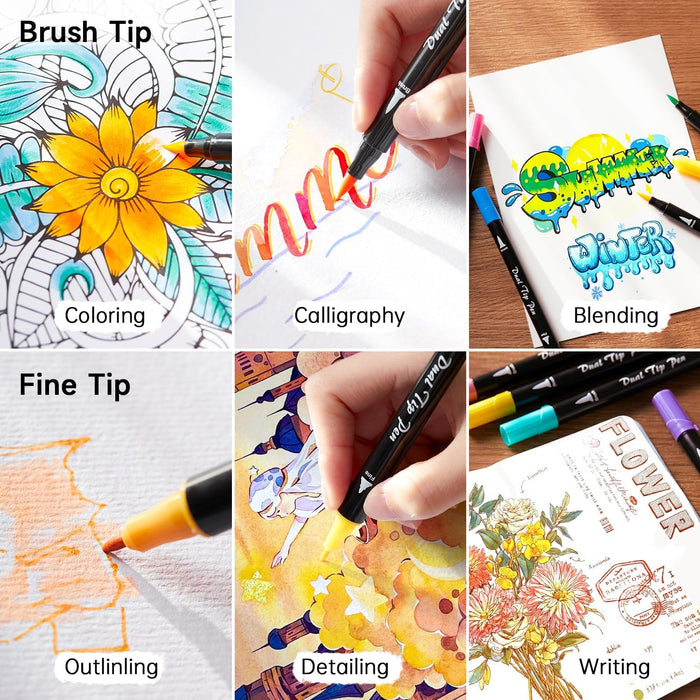 Pastel Colors Dual Brush Pen Art Markers - Set of 56