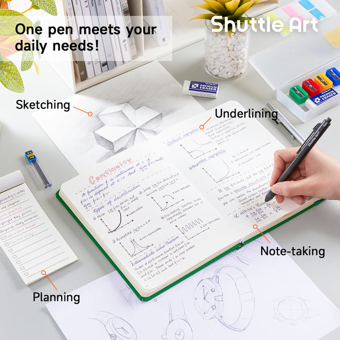 4 in 1 Multicolor Pen, 2 Pack Retractable Ballpoint Pens with 1.0mm Black Blue Red Ink and 0.5mm Mechanical Pencil