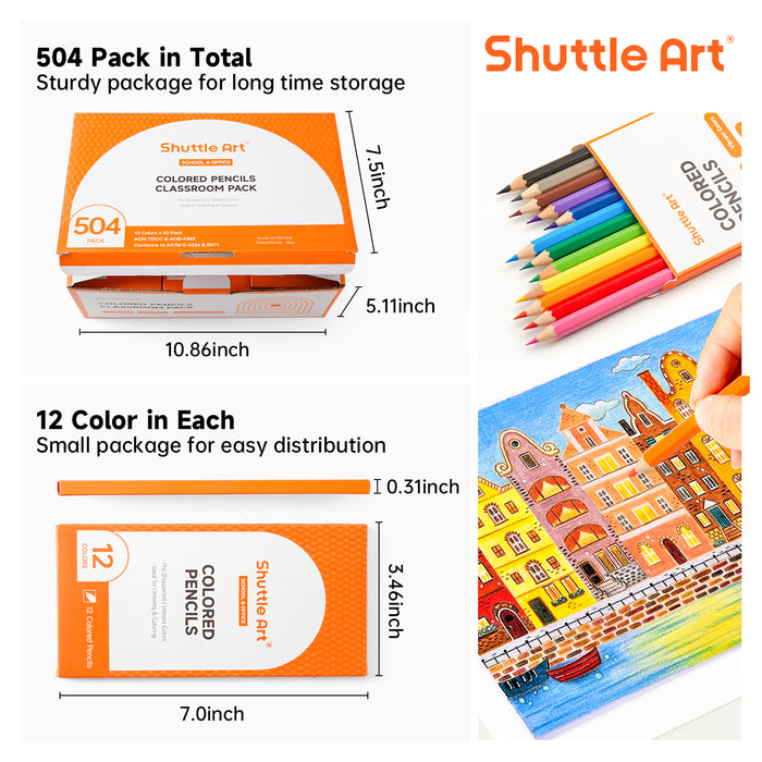 Colored Pencils Bulk, 12 Vibrant Colors, 42 Packs - Set of 504