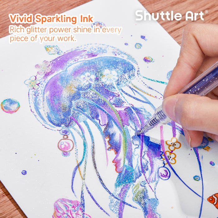 Retractable Glitter Colored Gel Pens - Set of 24 Vibrant Sparkle, 1.0mm