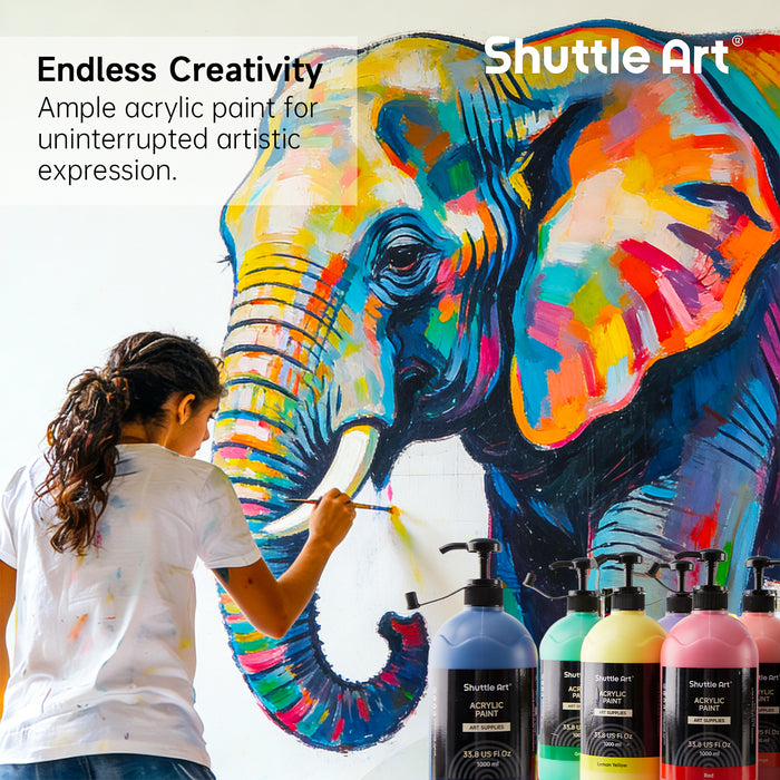 Acrylic Paint Set, 33.8oz/1000ml, Large Capacity Pump Bottles -Set of 15 Colors