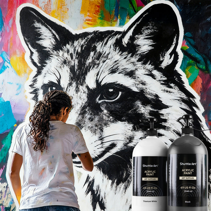 Titanium White & Black Acrylic Paint,  Large Capacity Pump Bottles - Set of 2×69oz/2040ml