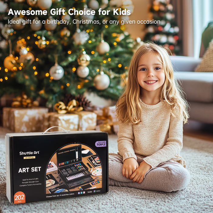 Deluxe Gift Art Kit - Set of 202-Piece, Wooden Art Supplies