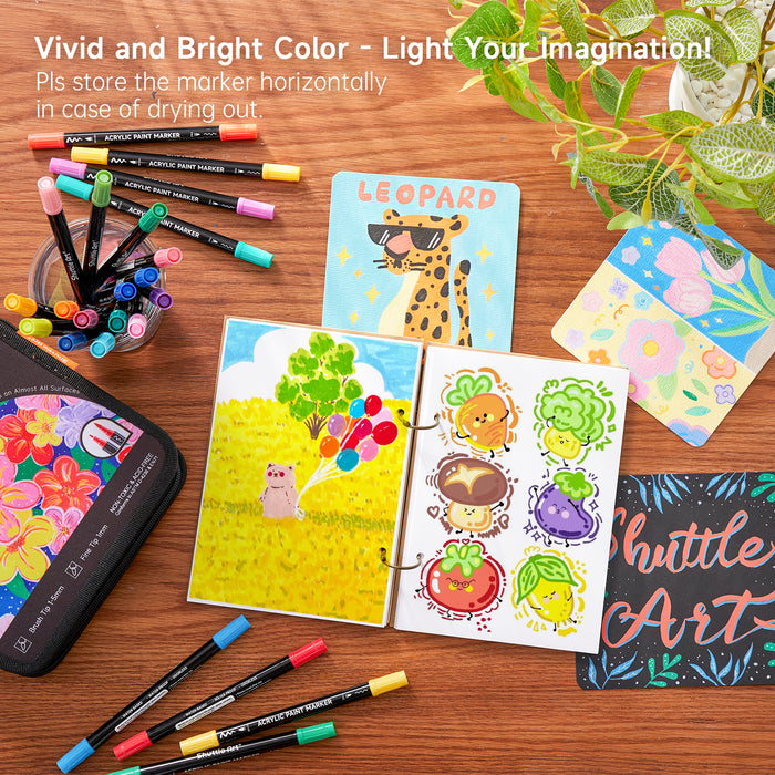 Acrylic Paint Brush Markers, Dual Tip-Set of 48