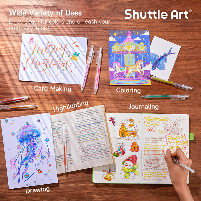 Retractable Glitter Colored Gel Pens - Set of 24 Vibrant Sparkle, 1.0mm