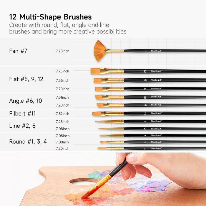 Acrylic Paint Set -  92 Pack, 80 Colors & 12 Brushes