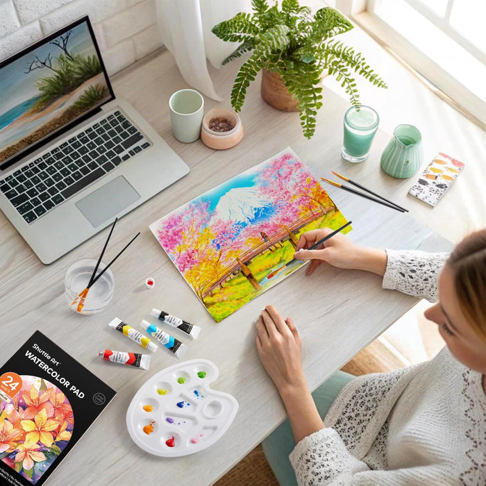 Watercolor Paint, 12ml Tube with 3 Brushes - Set of 48