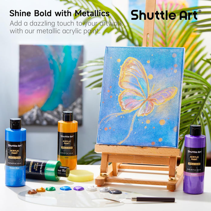 8 Colors Metallic Acrylic Paint- Set of 250ml/8.45oz Bottles Acrylic Paint