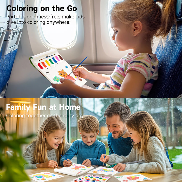 Paint with Water Coloring Book for Kids-25 Animals Themed Pages with 2 Brushes