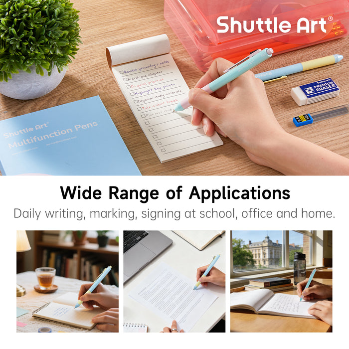 4 in 1 Multicolor Pen, 2 Pack Retractable Ballpoint Pens with 1.0mm Black Blue Red Ink and 0.5mm Mechanical Pencil