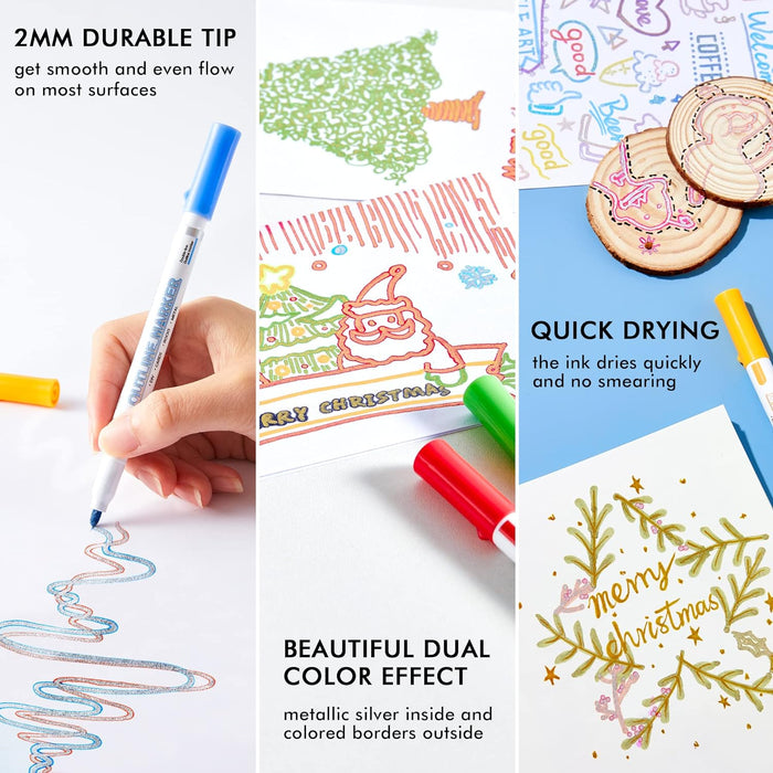 Double Line Outline Markers-14 Silver and 14 Gold