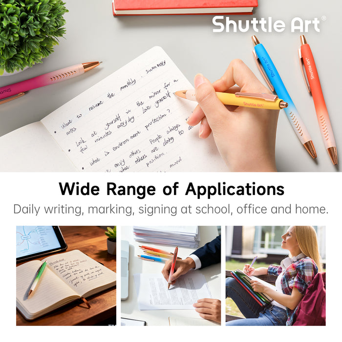 Ballpoint Pens, Retractable Black Ink Ball Point Pens - Set of 12 Pack Colored  Cute Pens, 1.0mm