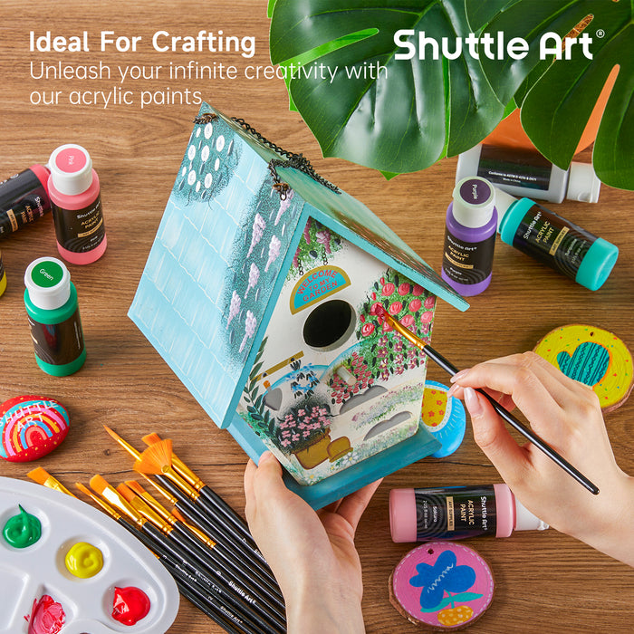 Acrylic Paint Set -  92 Pack, 80 Colors & 12 Brushes