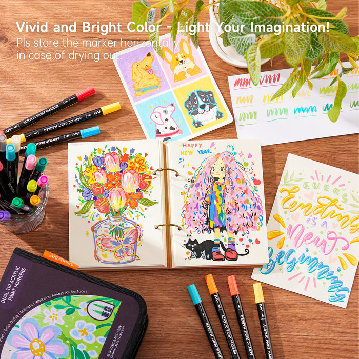 Acrylic Paint Brush Markers, Dual Tip-Set of 60