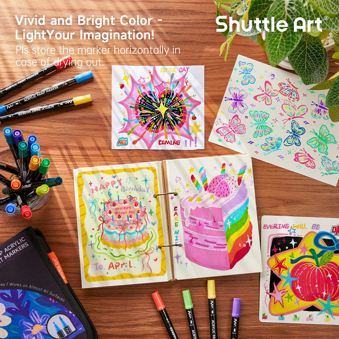 80 Colors Dual Tip Acrylic Paint Markers - Set of  Brush Tip and Fine Tip Acrylic Paint