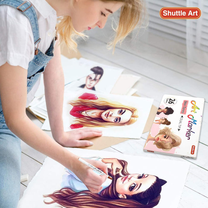 Dual Tip Art Markers- Set of 30 Colors Skin &Hair Tone