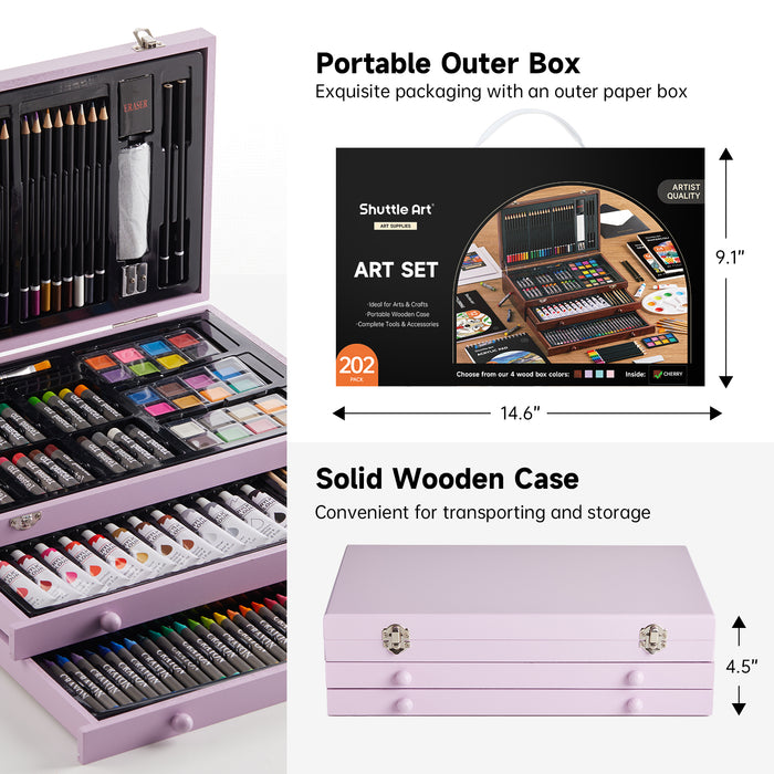 Deluxe Gift Art Kit - Set of 202-Piece, Wooden Art Supplies
