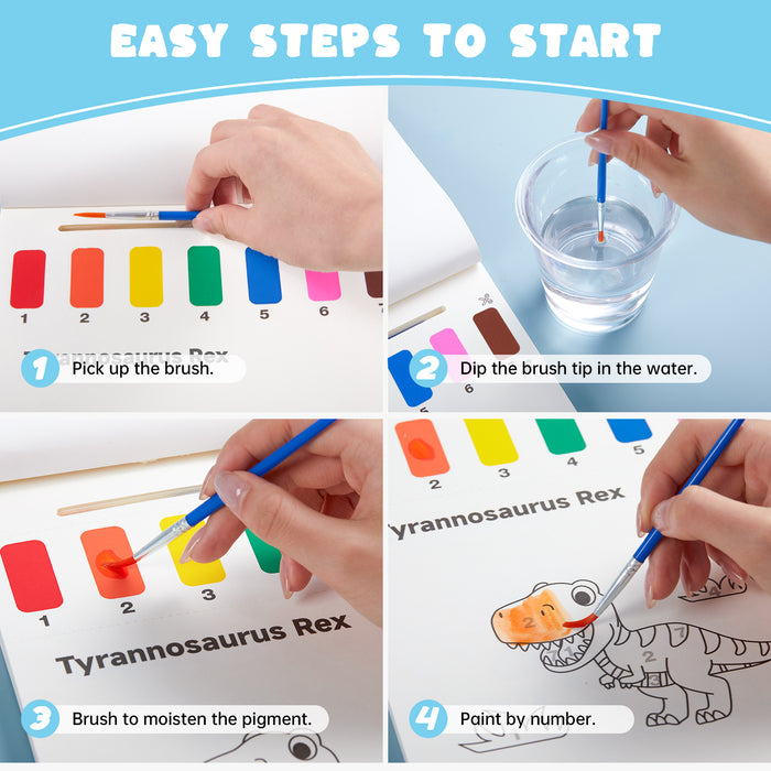 Paint with Water Coloring Book for Kids, 25 Dinosaur Themed Pages with 2 Brushes