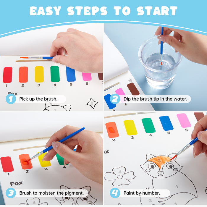 Paint with Water Coloring Book for Kids-25 Animals Themed Pages with 2 Brushes