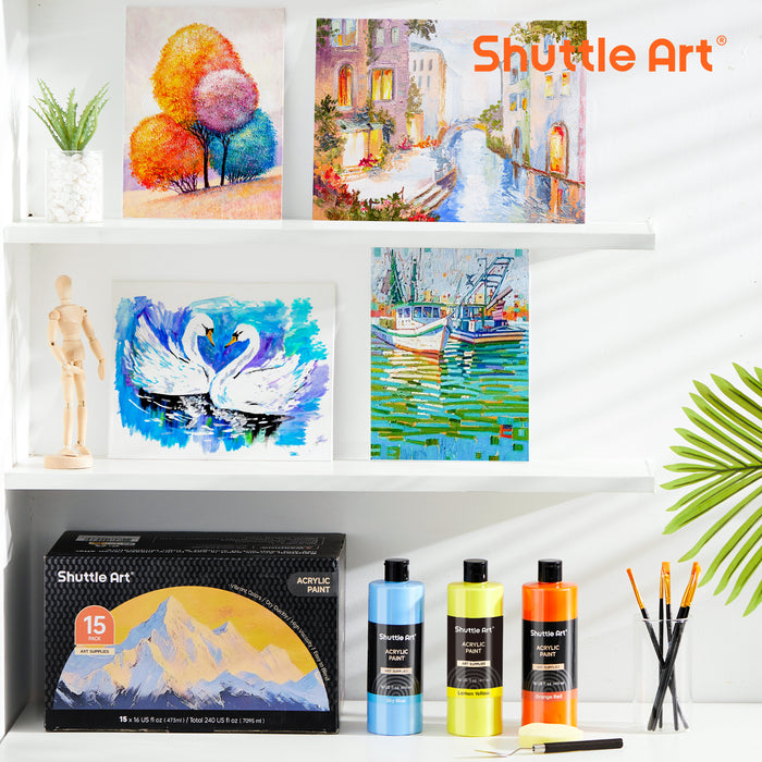 Acrylic Paint Large Bottle Set - 15 Pack 473ml/16oz Each