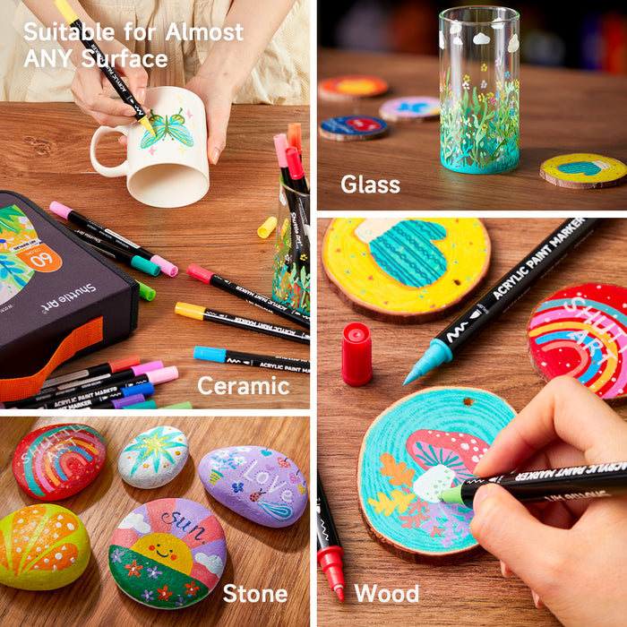 Acrylic Paint Brush Markers, Dual Tip-Set of 60