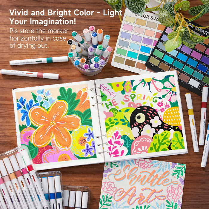 Automatic Ink Control Acrylic Paint Markers- Set of 60 Colors, Brush Tip