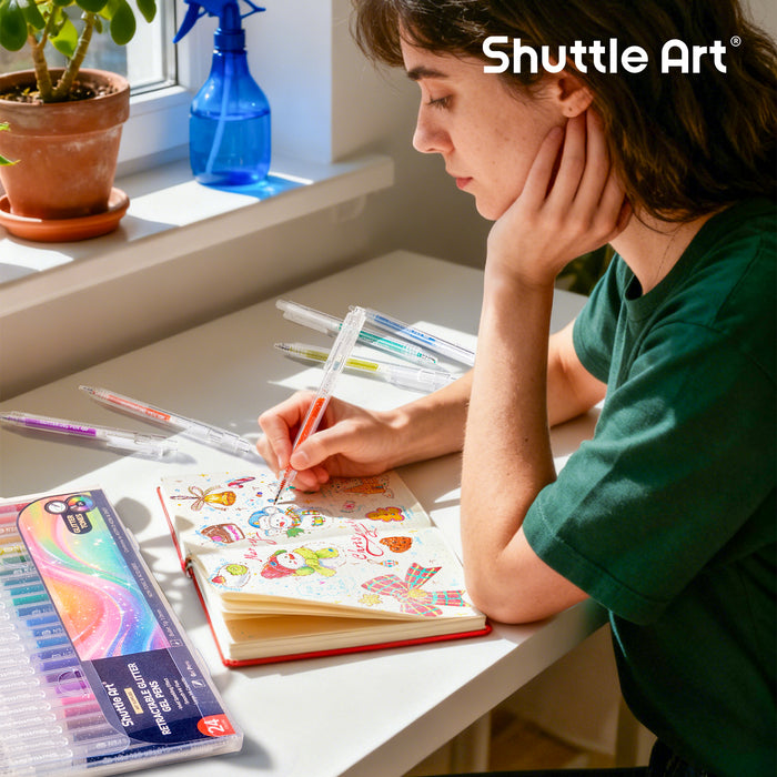 Retractable Glitter Colored Gel Pens - Set of 24 Vibrant Sparkle, 1.0mm