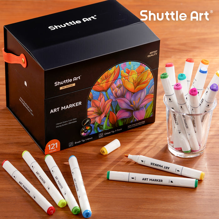 Dual Tip Brush & Chisel Tip Art Marker - Set of 121 Colors