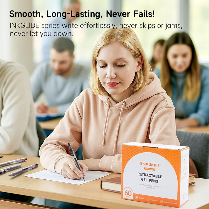 Retractable Black Gel Pens, Ink Glide Series - Set of 60, 0.5mm