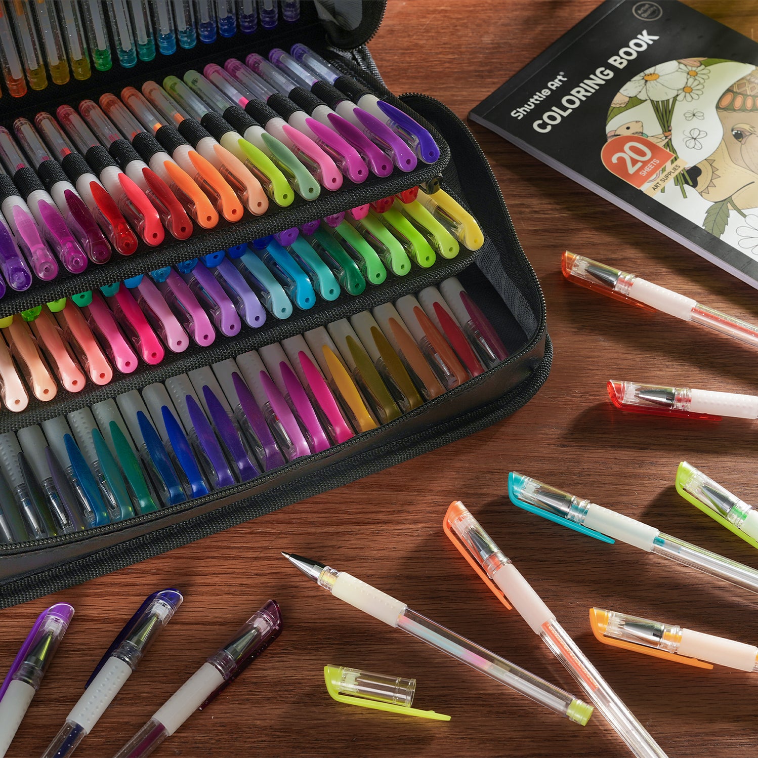 Colored Gel Pens, 1 Coloring Book - Set of 130 — Shuttle Art