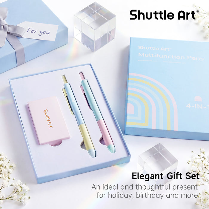 4 in 1 Multicolor Pen, 2 Pack Retractable Ballpoint Pens with 1.0mm Black Blue Red Ink and 0.5mm Mechanical Pencil