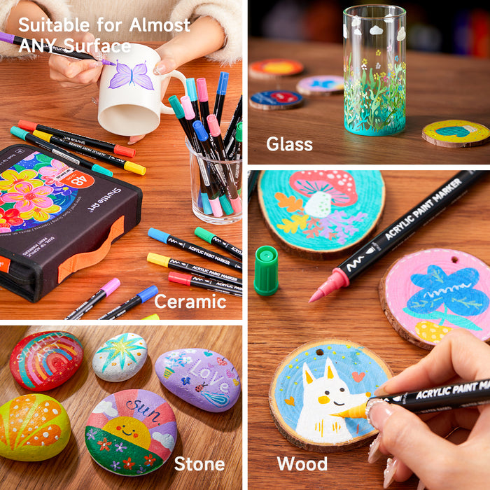 Acrylic Paint Brush Markers, Dual Tip-Set of 48